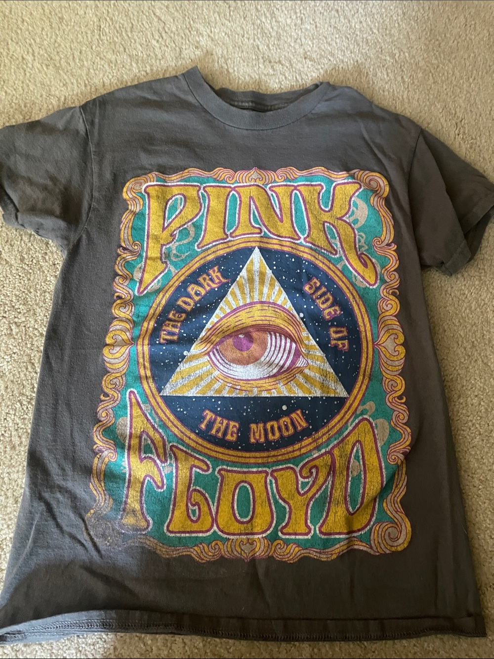 Pink Floyd Gray Kids Short Sleeve Tee with Multi-Color Psychedelic Graphic